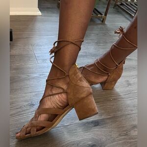 Michael Kors Khaki Suede Block Heel Lace Up Sandal